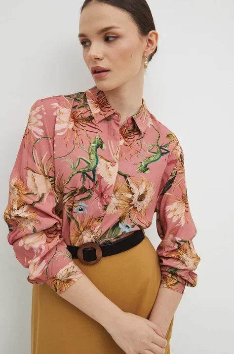 Košeľa dámska regular so vzorom ružová farba
