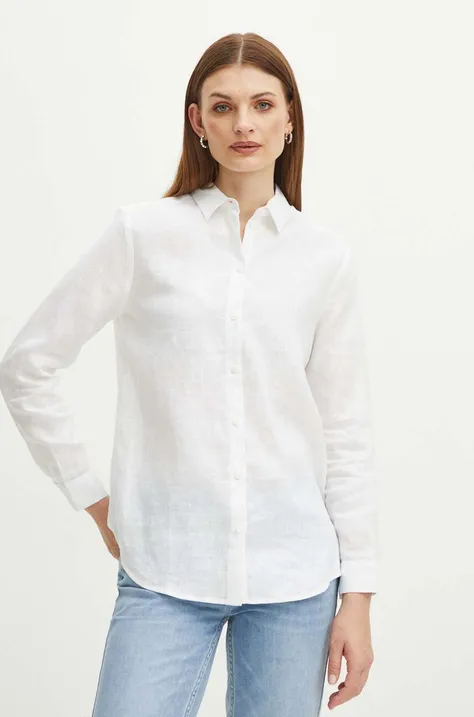 Ľanová košeľa Medicine dámska, biela farba, regular, s klasickým golierom