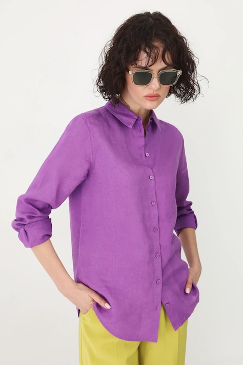Ľanová košeľa hladké fialová farba
