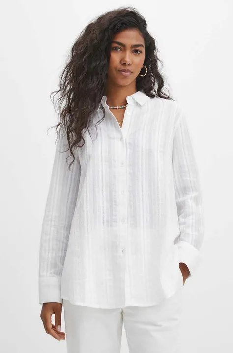 Koszula bawełniana damska oversize z fakturą kolor biały