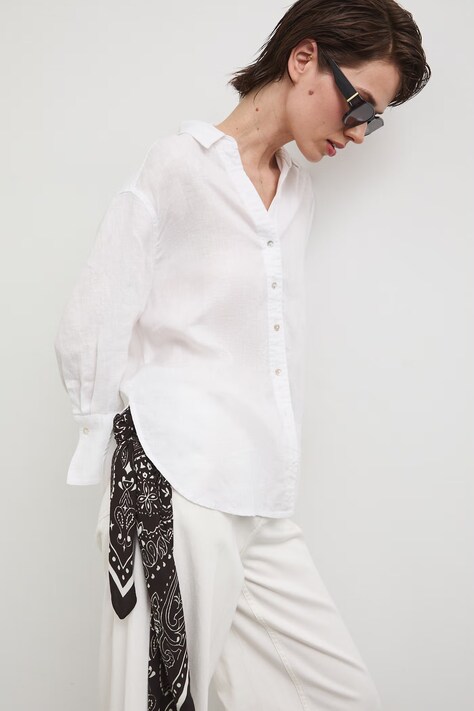 Koszula lniana damska gładka kolor biały