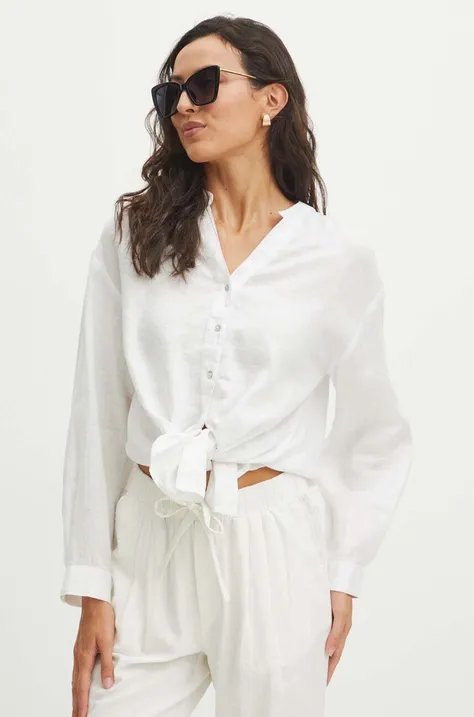 Koszula lniana damska oversize kolor biały