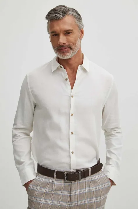 Βαμβακερό πουκάμισο Medicine ανδρικό, χρώμα: άσπρο
