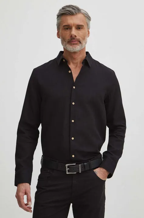 Βαμβακερό πουκάμισο Medicine ανδρικό, χρώμα: μαύρο