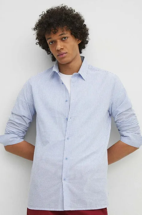 Koszula bawełniana męska w paski kolor niebieski