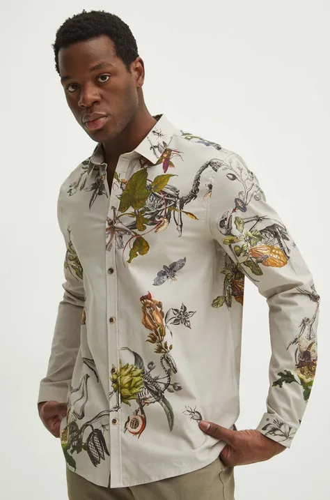 Βαμβακερό πουκάμισο Medicine ανδρικό, χρώμα: μπεζ