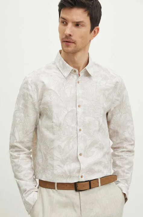 Lněná košile Medicine pánská, bílá barva, regular, s klasickým límcem