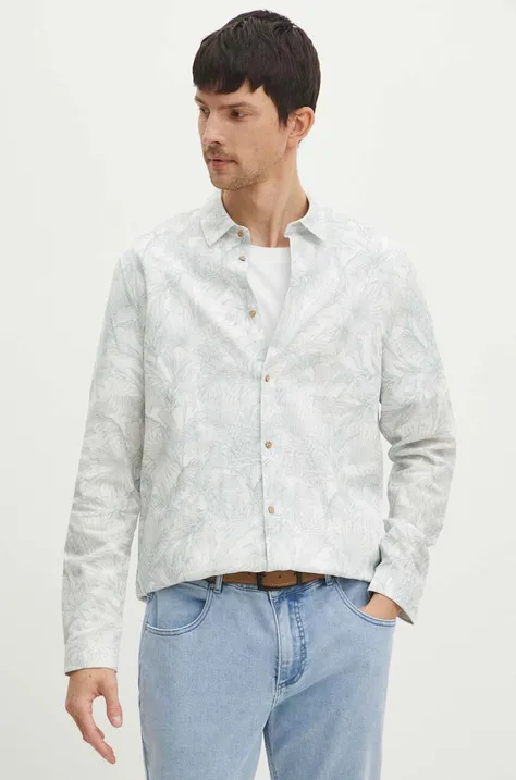 Ленена риза Medicine мъжка в бяло със стандартна кройка с класическа яка