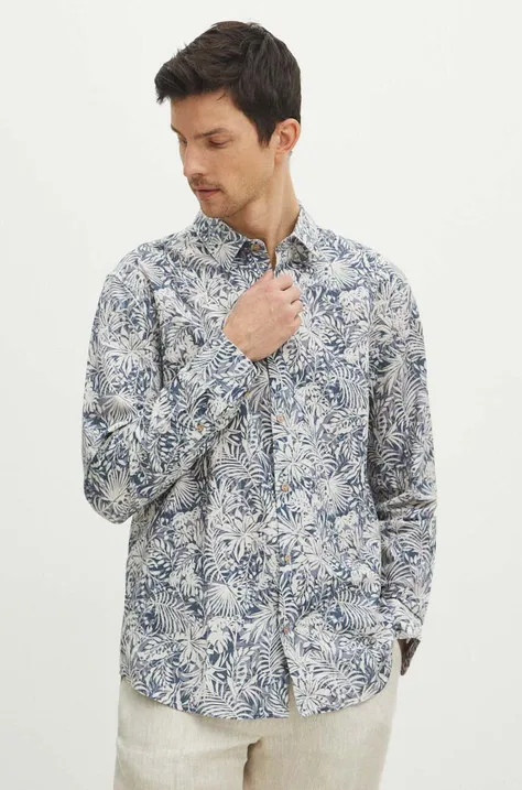 Ленена риза Medicine мъжка в синьо със стандартна кройка с класическа яка