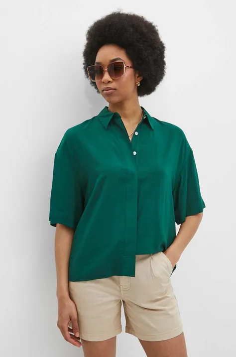 Košulja Medicine za žene, boja: zelena, relaxed, s klasičnim ovratnikom