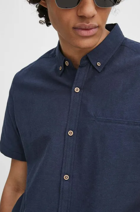 Lanena košulja Medicine za muškarce, boja: tamno plava, regular, s button-down ovratnikom