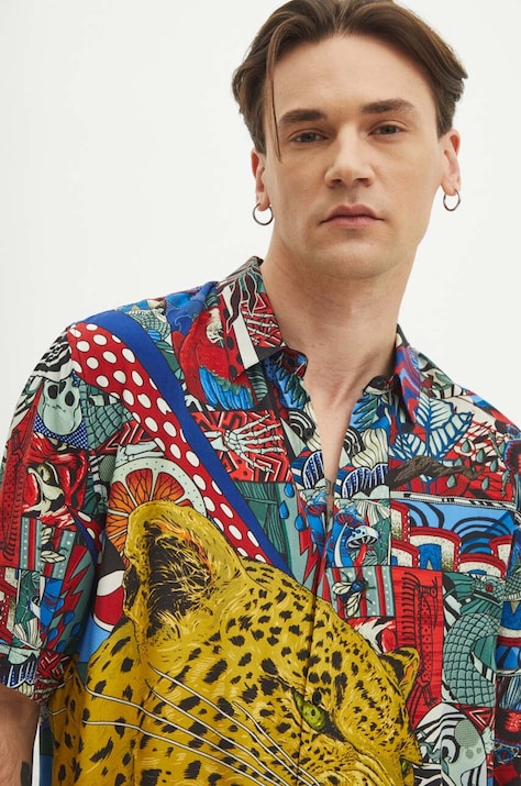 Koszula męska z kołnierzykiem klasycznym wzorzysta kolor multicolor