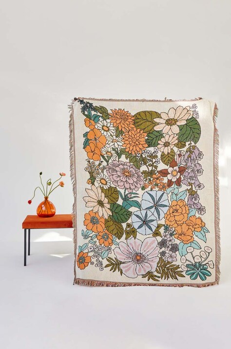 Koc żakardowy w kwiaty 130 x 160 cm kolor multicolor