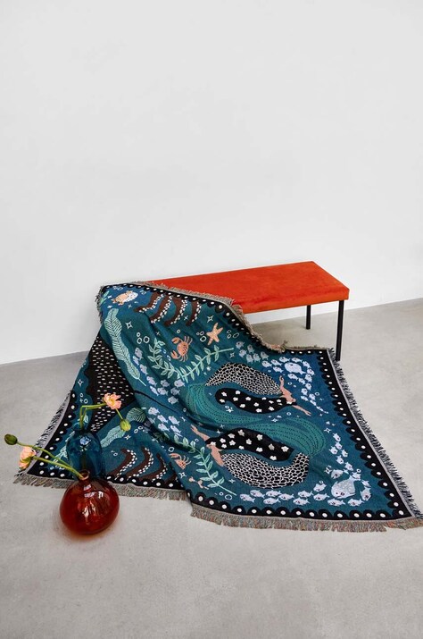 Koc żakardowy z motywem morskim 130 x 160 cm kolor multicolor