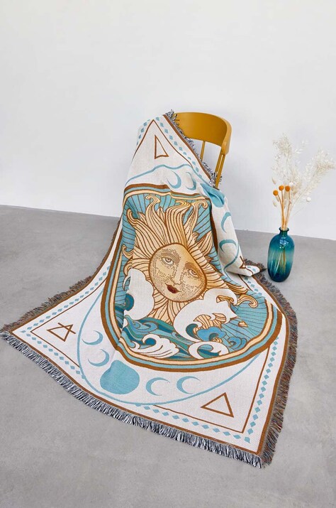 Koc żakardowy z motywem astrologicznym 130 x 160 cm kolor multicolor