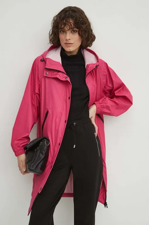 Nepremokavý kabát dámsky hladký ružová farba