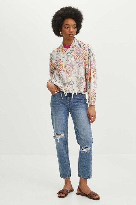Kurtka bomber damska lniana wzorzysta kolor multicolor