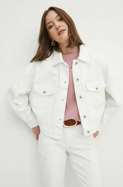 Medicine geaca jeans femei, culoarea alb, de tranzitie, oversize