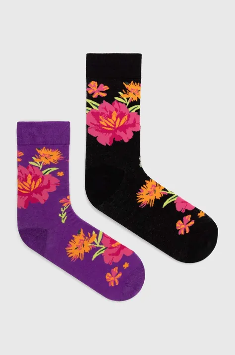 Skarpetki bawełniane damskie w kwiaty (2-pack) kolor multicolor