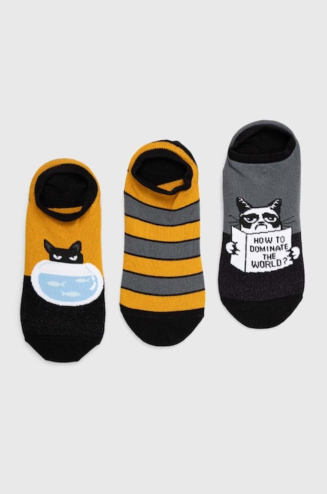 Skarpetki bawełniane męskie w koty (3-pack) kolor multicolor
