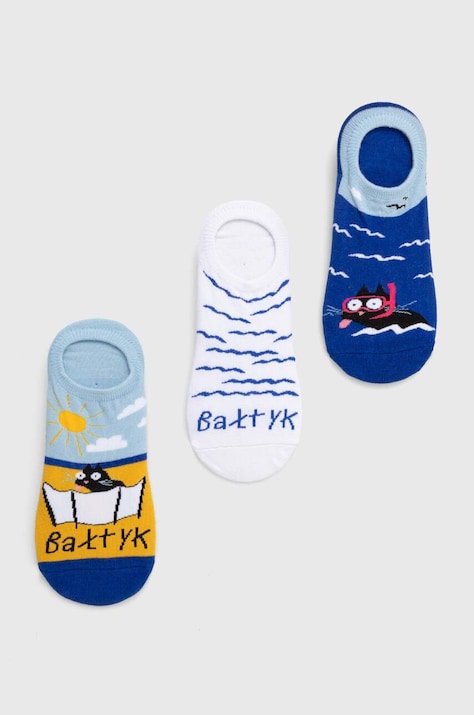 Skarpetki bawełniane męskie z kotem i motywem morza (3-pack) kolor multicolor