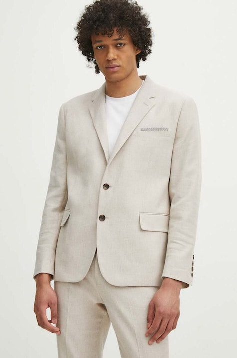 Marynarka z domieszką lnu męska melanżowa kolor beżowy