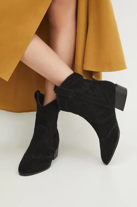 Semišové kovbojské topánky dámske čierna farba