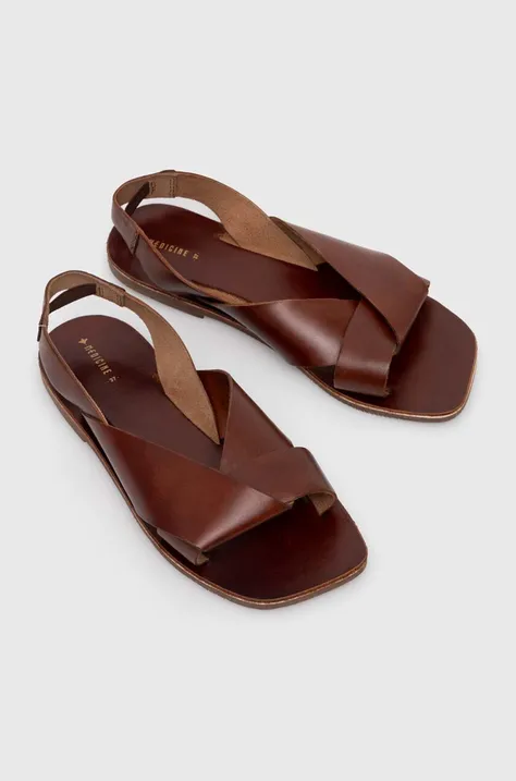 Sandały skórzane damskie gładkie kolor brązowy