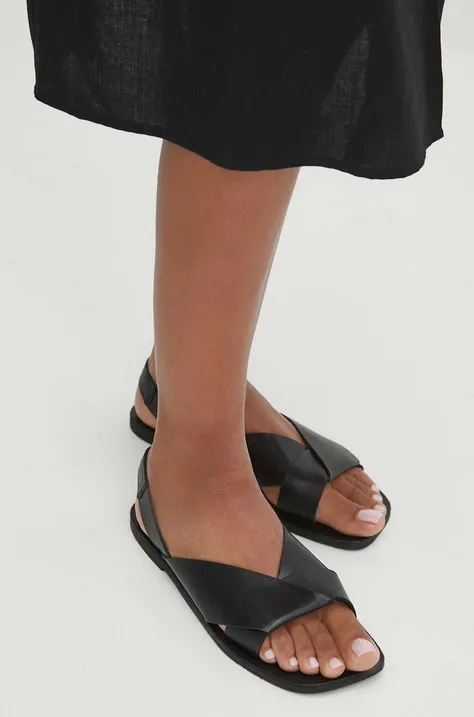 Sandały skórzane damskie gładkie kolor czarny