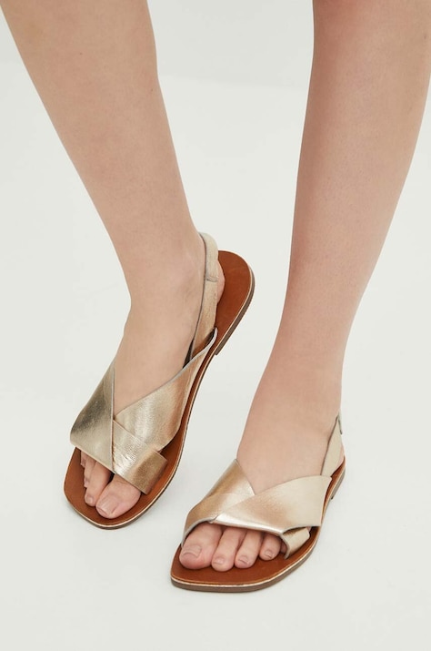 Kožené sandále dámske zlatá farba