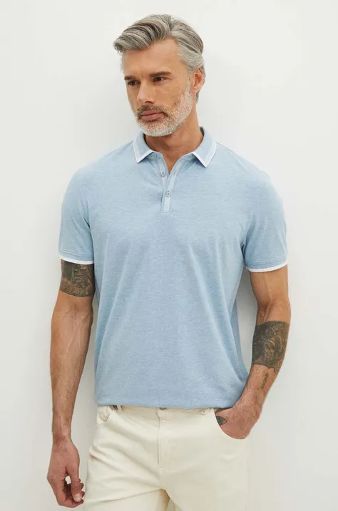 Bavlnené polo tričko pánske s prímesou elastanu modrá farba