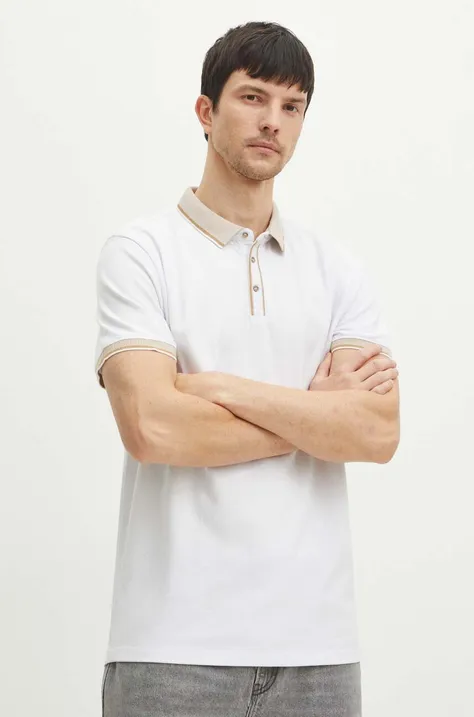 Bavlnené polo tričko Medicine pánske, biela farba, jednofarebný