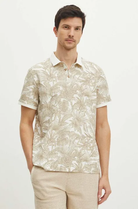 Bavlnené polo tričko pánske so vzorom s textúrou béžová farba