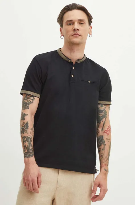 Bavlnené polo tričko Medicine pánske, čierna farba, jednofarebný