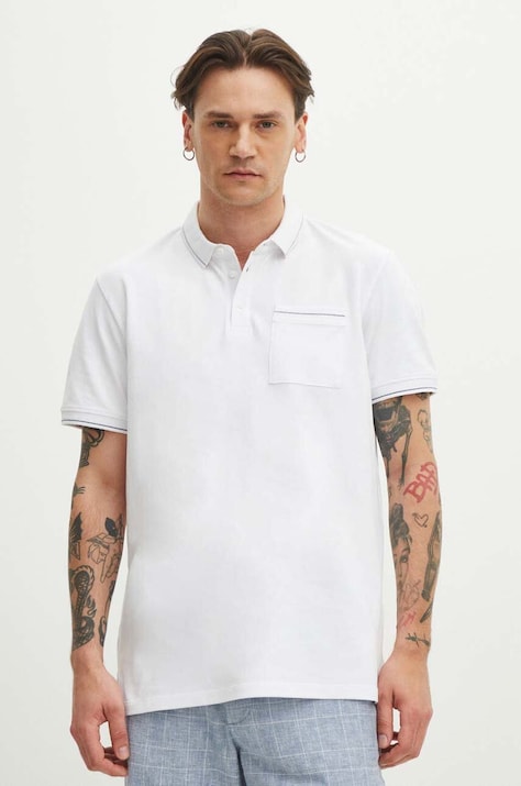 Medicine tricou polo barbati, culoarea alb, neted
