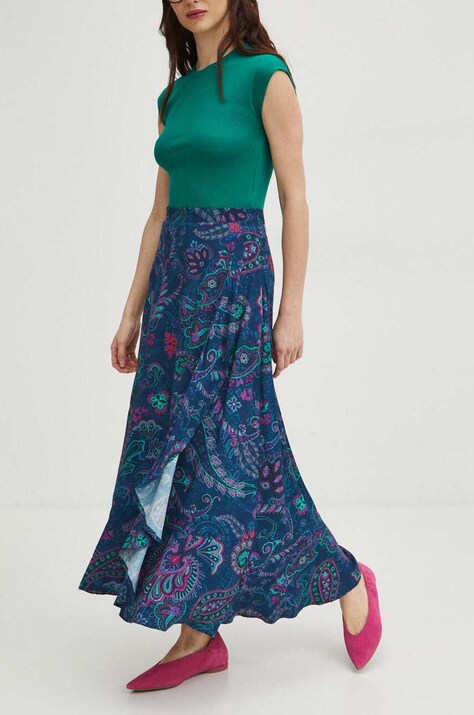 Spódnica damska maxi z wiskozy kolor turkusowy
