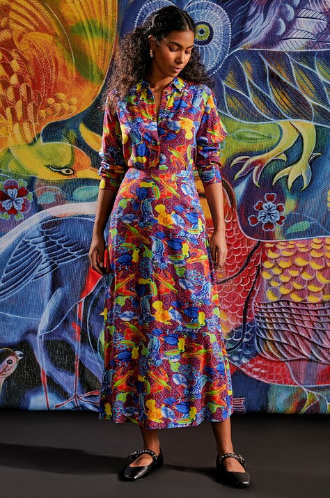 Spódnica damska maxi z paskiem z kolekcji Jane Tattersfield x Medicine kolor multicolor