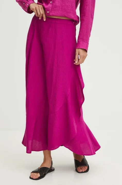 Suknja s dodatkom lana Medicine boja: ružičasta, maxi, širi se prema dolje
