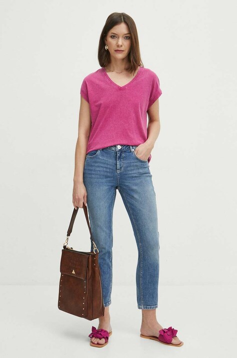Jeansy damskie slim kolor niebieski
