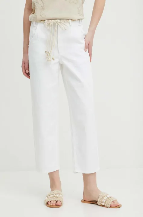 Jeansy bawełniane damskie slouchy kolor biały