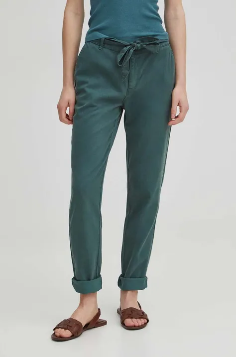 Medicine pantaloni femei, culoarea verde, fason chinos, high waist