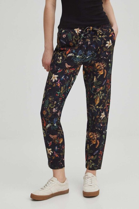 Medicine pantaloni de trening femei, culoarea negru, drept, medium waist