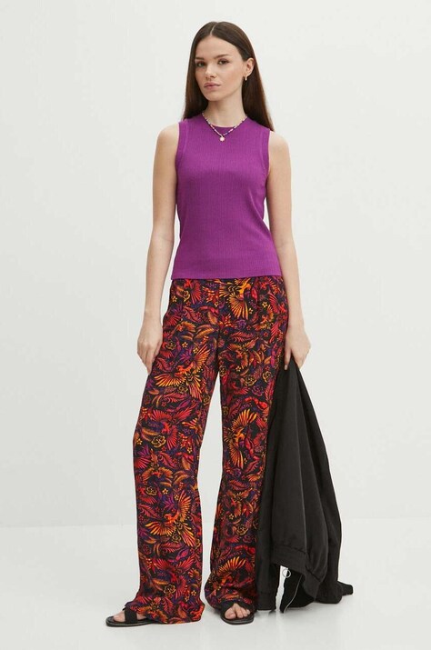 Spodnie damskie wide leg z wiskozy kolor multicolor