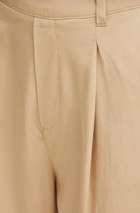 Medicine spodnie damskie kolor beżowy fason chinos high waist