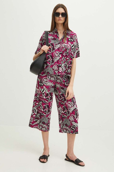 Spodnie damskie culottes wide leg wzorzyste kolor różowy