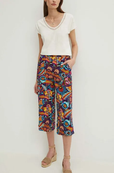 Spodnie damskie culottes wide leg wzorzyste kolor multicolor