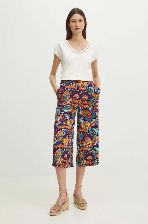 Spodnie damskie culottes wide leg wzorzyste kolor multicolor