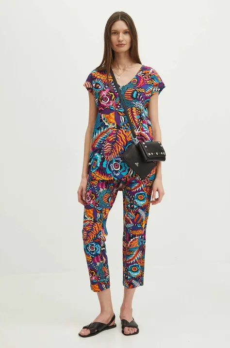 Spodnie dresowe bawełniane damskie wzorzyste kolor multicolor