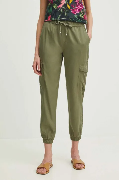 Medicine pantaloni femei, culoarea verde, medium waist