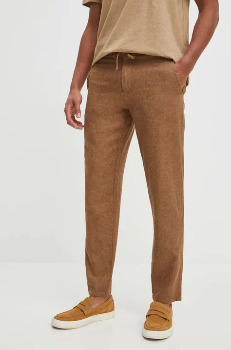 Льняные брюки Medicine мужские цвет коричневый прямое